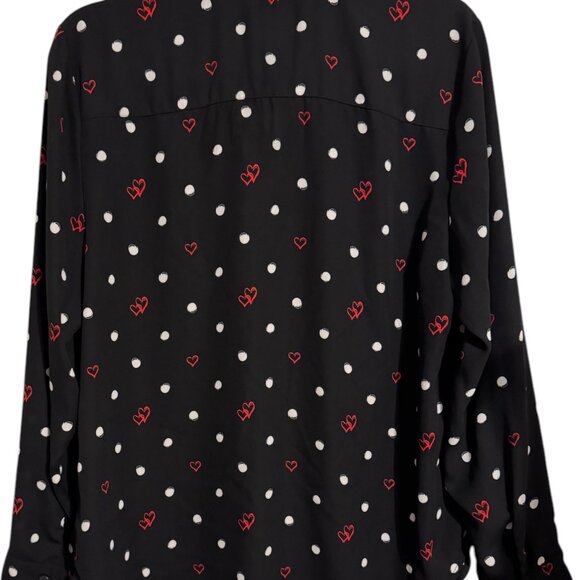 CHICO'S BLACK BLOUSE W/WHITE DOT & RED HEARTS   MEDIUM - Picture 4 of 10
